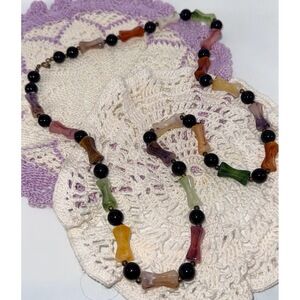 Vintage Gemstone-Color Faceted Lucite Beaded Long Necklace